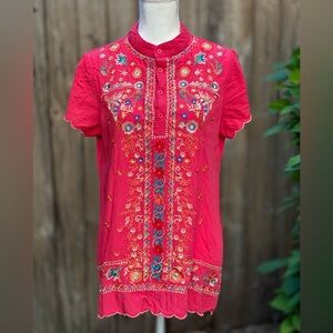 Colorful Embroidered Blouse Top Shirt XL Button-up JWLA Style